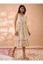 Floral Print Tiered Lace Insert Midi Fusion Dress - 2
