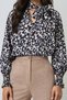 Women's Black-Beige V-Neck Neck Tie Detail Gipe Detail Moss Crepe Blouse Alc-X14367 - 5