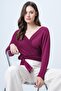 Violet Front and Back Double Breasted Collar Tie Detail Crop Blouse Alc-X14346