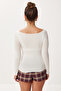 Boat Neck Transparent Knitted Blouse Lby0033 Bone - 5