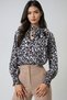 Women's Black-Beige V-Neck Neck Tie Detail Gipe Detail Moss Crepe Blouse Alc-X14367 - 8