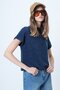 Women's Navy Blue Stand Collar Half Sleeve Knit Blouse Alc-X14628 - 2