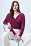 Violet Front and Back Double Breasted Collar Tie Detail Crop Blouse Alc-X14346 - 5