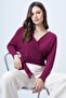 Violet Front and Back Double Breasted Collar Tie Detail Crop Blouse Alc-X14346 - 4