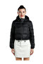 Women Black Cropped Down Hooded Jacket - 2