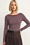 Burgundy Striped Boat Neck Long Sleeve Top 100% Cotton - 2