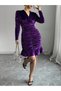 Women's Ruched Detail Velvet Dress