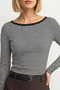 Black Striped Boat Neck Long Sleeve Top 100% Cotton