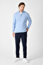 Romulo Male Baby Blue Cotton Italian F Corded Fabric Half Zippered D Mock Neck Regular Fit Sweater - 3