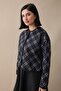 Plaid Pattern Jacket Skirt Black Set - 3