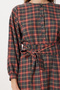 Belted Checkered Flared Woven Dress Lnt0018 Anthracite Red - 3