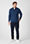 Romulo Men's Light Navy Blue Cotton Italian F Corded Fabric Half Zip D Mock Neck Regular Fit Sweater - 6