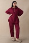 Hooded Button Double Breasted Burgundy Modal Suit - 4