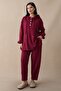 Hooded Button Double Breasted Burgundy Modal Suit - 3