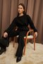 Women's Black Waist Tied Button Detailed Corded Fabric Knitwear Sweater Trousers Two-Piece Set - 5