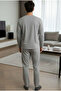 gray melange Long Sleeve Embroidered Knitted Men's Pajama Set7795 - 3