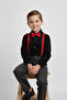Boys' Long Sleeve Black Shirt and Red Suspender Bow Tie Set - 3
