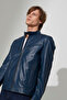 Hakim Collar Snap Fastener Leather Jacket - 2