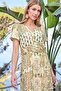 Women's Ethnic Patterned Short Sleeve Front Buttoned V-Neck Dress 25005 - 6