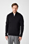 Romulo Men's Black Cotton Italian F Corded Fabric Half Zip D Mock Neck Regular Fit Sweater - 5