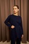 Women's Navy Blue Waist-Tie Button Detailed Corded Fabric Knitwear Sweater Trousers Two-Piece Set - 4