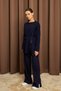 Women's Navy Blue Waist-Tie Button Detailed Corded Fabric Knitwear Sweater Trousers Two-Piece Set - 7