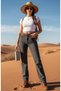 Patrice Women's Smoked Snow Wash Super High Waist Loose Stretch Fabric Loose Leg Denim Jeans - 3