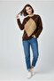 Women's Crew Neck Diamond Pattern Trendy Sweater Brown _Beige