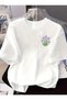 Çiçek Printed Crew Neck Plain Short Sleeve Women's White Tshirt