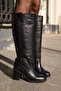 Polia Women's Black Genuine Leather Thick Heel Boots - 5