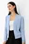 Women's Baby Blue Heart Patterned Jacket Collar Knitwear Cardigan