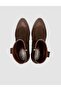 Suede Leather Brown Zippered Heeled Women's Western Boots - 4