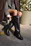 Polia Women's Black Genuine Leather Thick Heel Boots - 3
