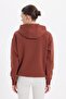 Women's Oversized Wide Cut Cotton Soft Textured Fleece Inside Basic Brown K Hooded Sweatshirt - 7