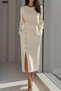Elegant and Stylish Women's Long Sleeve Crew Neck Midi Crepe Dress