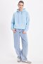 Women's Oversize Wide Cut Cotton Soft Textured Basic Blue Hooded Sweatshirt with Fleece Inside - 4