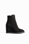 Women's Genuine Leather Wedge Heel Boots Black Suede - 2