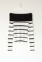 Women's Black and White Striped Boat Neck Corded Fabric Knitwear Blouse - 7