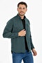 Green Men's Denim Shirt Double Pocket Flap Long Sleeve 100% Cotton Relaxed Fit - 2
