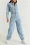 Women's Premium Quality Long-Sleeved Buttoned Loose Salopet Jumpsuit (Ice Blue) - 2