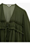 Long Sleeve Ruffled V-Neck Front Tie-Up Chiffon Blouse - 5