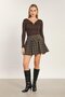 Women's Buckle Detailed V-Neck Long Sleeve Blouse - Bitter Brown - 3