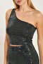 Women's One Shoulder Glitter Blouse - Black - 3