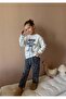 Teddy Bear Printed Rubber Waist Jeans Set - 3