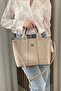Women's Beige Hand and Shoulder Bag - Adjustable Long Strap, Classic Model - Fibag - 3