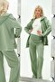 Maternity Adjustable Waist Front Zipper Hooded Tracksuit Set Green - 4