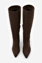 Women's Pointed Toe Half Zipper Thick Heeled Boots Mortez Brown Suede - 5