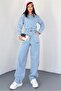 Women's Premium Quality Long-Sleeved Buttoned Loose Salopet Jumpsuit Blue - 3