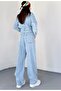 Women's Premium Quality Long-Sleeved Buttoned Loose Salopet Jumpsuit Blue - 4