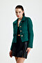 Women's Gold Button Blazer Tweed Jacket - 3